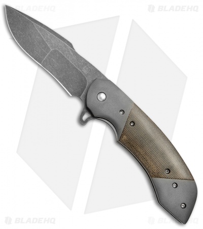 Olamic Cutlery Wayfarer Flipper Knife Micarta/Darkblast Ti (4" Acidwash) W1056