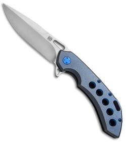 Olamic Wayfarer 247 Knife Blue SW Ti Holes Sculpted Backspacer (3.5" M390 Satin)