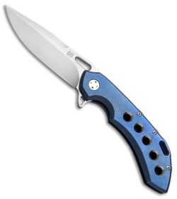 Olamic Wayfarer 247 Frame Lock Knife Blue SW Ti Polished Holes (3.5" M390 Satin)