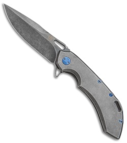 Olamic Wayfarer 247 Flipper Knife PVD Stonewash Ti w/ Blue HW (3.5" Black SW)