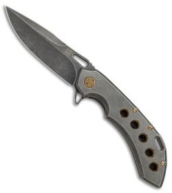 Olamic Wayfarer 247 Frame Lock Knife PVD Stonewash Ti Gold Holes (3.5" Black SW)