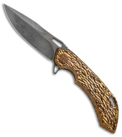 Olamic Wayfarer 247 Knife "Molten" Carved Bronze Titanium (3.5" M390 Black SW)