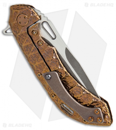 Olamic Wayfarer 247 Knife Sculpted "Molten" Bronze Ti (3.5" M390 Two-Tone)