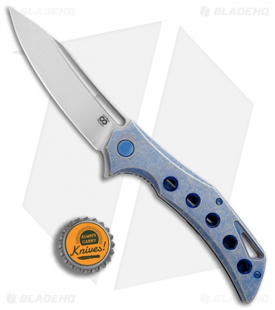 Olamic Cutlery Swish Flipper Frame Lock Knife Blue SW Holes Ti (3.75" Satin)