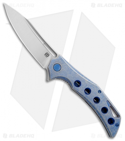 Olamic Cutlery Swish Flipper Frame Lock Knife Blue SW Holes Ti (3.75" Satin)