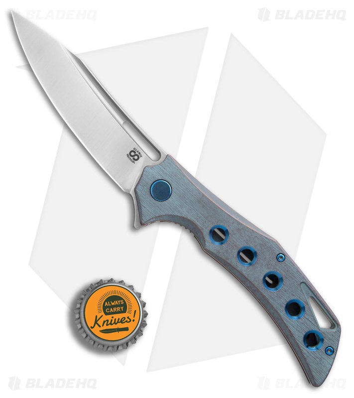 Olamic Cutlery Swish Frame Lock Knife Blue Kinetic Sky Holes Ti (3.75" Satin)
