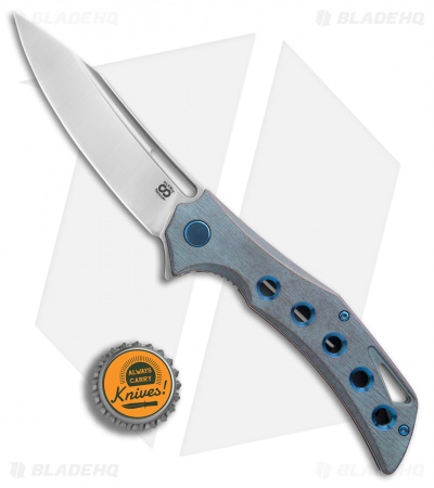 Olamic Cutlery Swish Frame Lock Knife Blue Kinetic Sky Holes Ti (3.75" Satin)