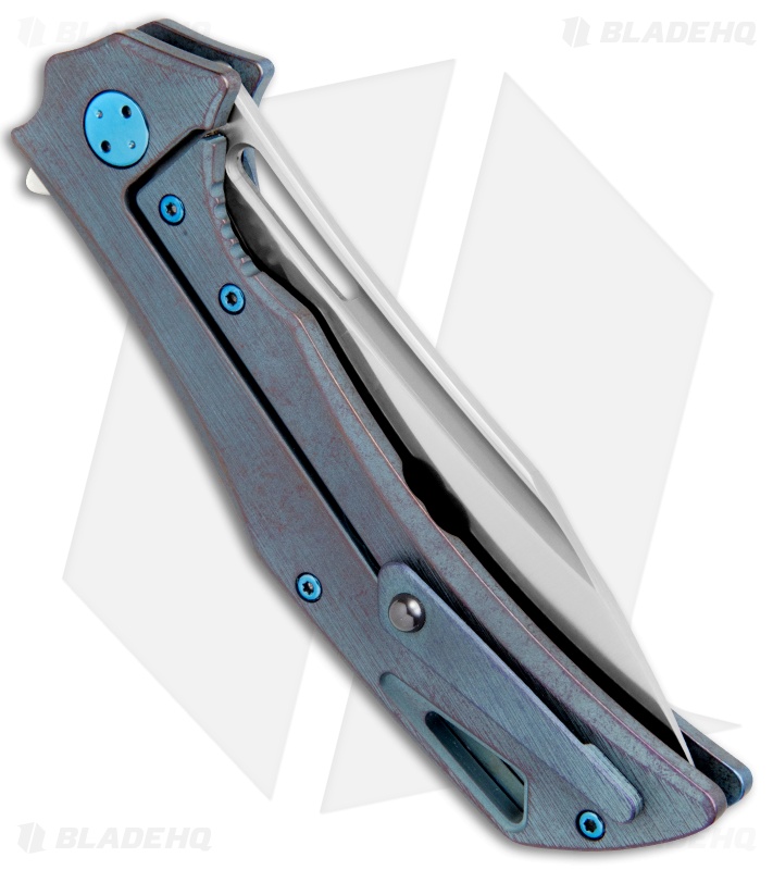 Olamic Cutlery Swish Frame Lock Knife Blue Kinetic Sky Holes Ti (3.75" Satin)