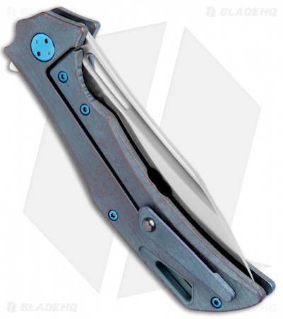 Olamic Cutlery Swish Frame Lock Knife Blue Kinetic Sky Holes Ti (3.75" Satin)
