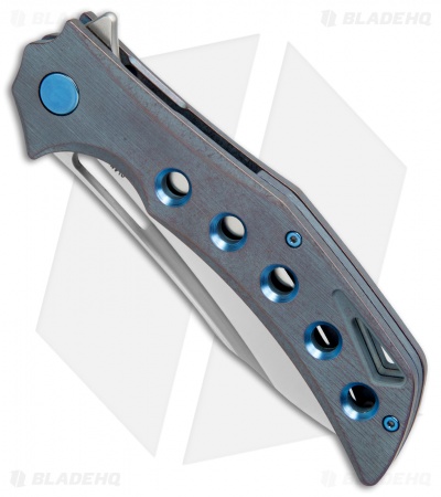 Olamic Cutlery Swish Frame Lock Knife Blue Kinetic Sky Holes Ti (3.75" Satin)