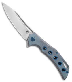 Olamic Cutlery Swish Frame Lock Knife Blue Kinetic Sky Holes Ti (3.75" Satin)