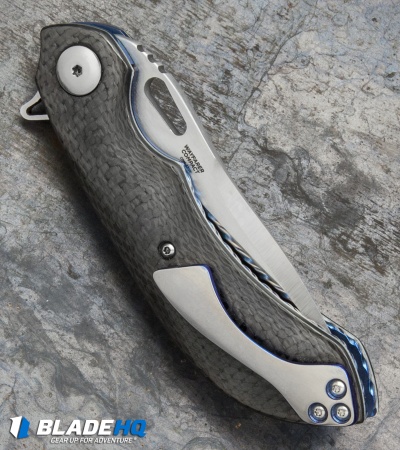 Olamic Cutlery Wayfarer Compact Flipper Knife CF w/ Blue Filework (3.5" Satin)