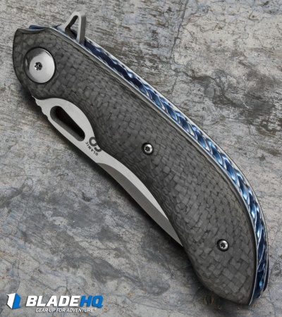 Olamic Cutlery Wayfarer Compact Flipper Knife CF w/ Blue Filework (3.5" Satin)