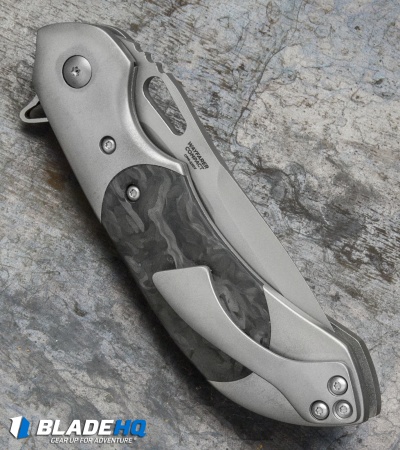 Olamic Cutlery Wayfarer Compact Flipper Knife Marbled CF/Ti (3.5" BB) WC272