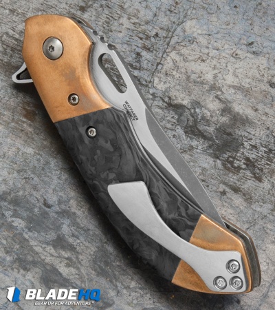 Olamic Cutlery Wayfarer Compact Flipper Knife Marbled CF/Copper (3.5" Acid SW)