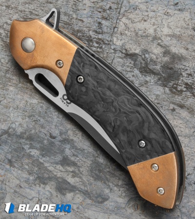 Olamic Cutlery Wayfarer Compact Flipper Knife Marbled CF/Copper (3.5" Acid SW)