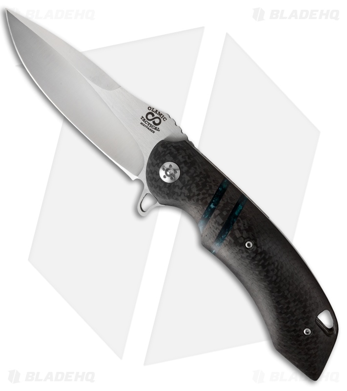 Olamic Cutlery Wayfarer Flipper Knife CF/Acrylic Pearl Inlays (4" Polish) W576