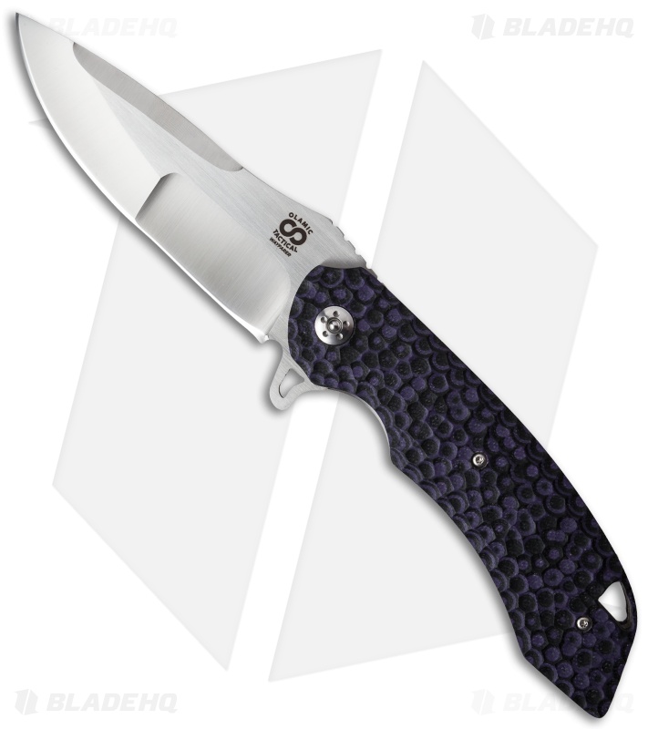 Olamic Cutlery Wayfarer Flipper Knife Black/Purple G-10 (4" Satin Compound) W617