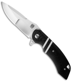 Olamic Cutlery Wayfarer Flipper Knife Black/White G-10 (4" Satin Compound) W697