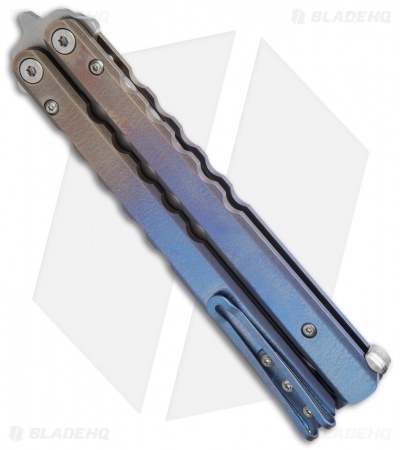 Pro-Tech FlyFather Balisong Butterfly Knife Gold-to-Blue Ti w/ Clip (Stonewash)