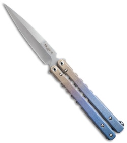 Pro-Tech FlyFather Balisong Butterfly Knife Gold-to-Blue Ti w/ Clip (Stonewash)