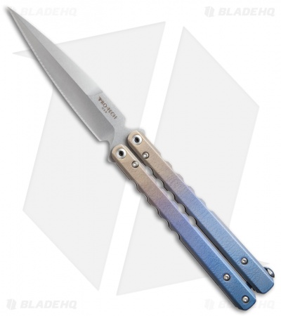 Pro-Tech FlyFather Balisong Butterfly Knife Gold-to-Blue Ti w/ Clip (Stonewash)