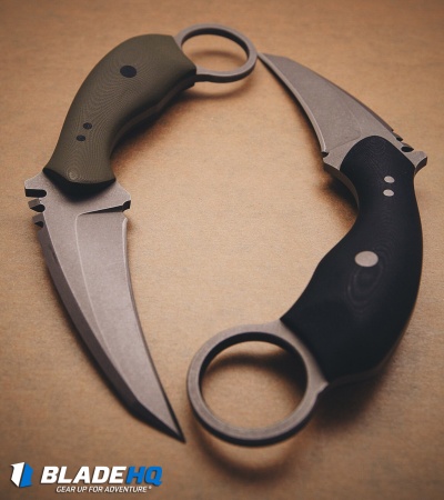Ryan W Knives UTrap Karambit Fixed Blade Knife Black G-10 (3.2" Acid Wash)