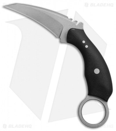 Ryan W Knives UTrap Karambit Fixed Blade Knife Black G-10 (3.2" Acid Wash)