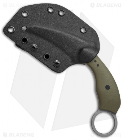 Ryan W Knives UTrap Karambit Fixed Blade Knife OD Green G-10 (3.2" Acid Wash)
