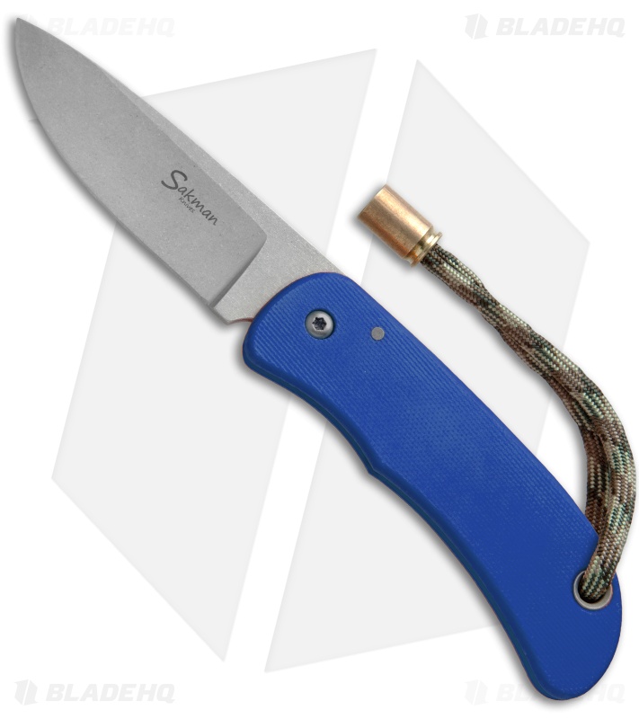 Sakman Pointer Friction Lock Knife Blue G-10 (3" Stonewash)