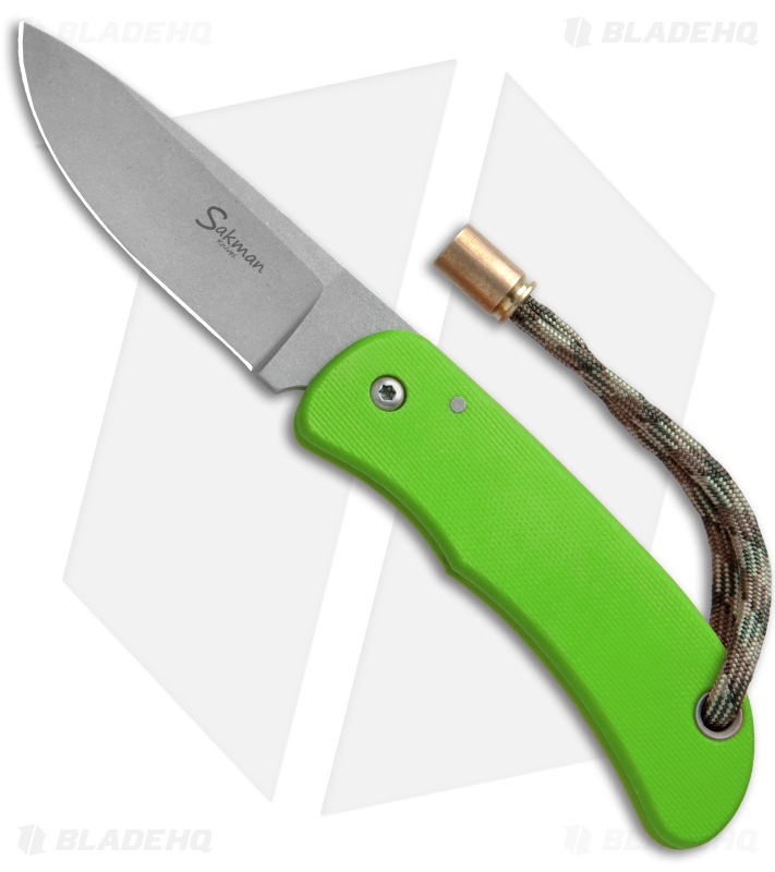 Sakman Pointer Friction Lock Knife Neon Green G-10 (3" Stonewash) 