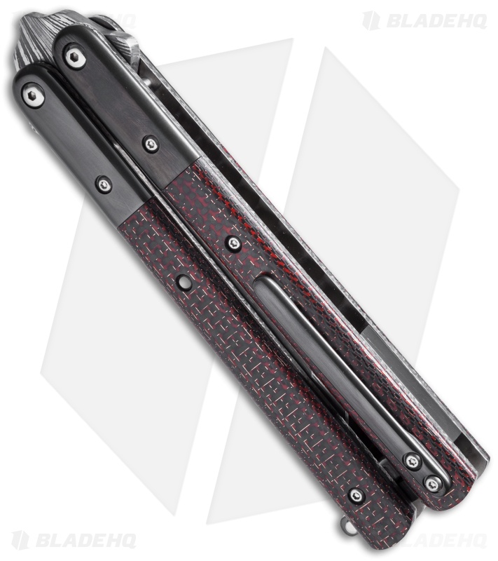 Sam Eddleman Tanto Balisong Butterfly Knife Red CF/Zirc (4.25" Damascus)