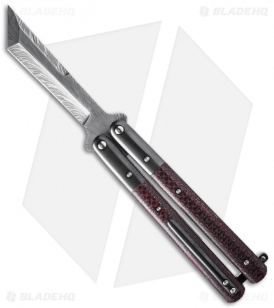 Sam Eddleman Tanto Balisong Butterfly Knife Red CF/Zirc (4.25" Damascus)