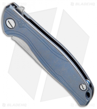 Shirogorov 95 Flipper Frame Lock Knife Blue Ano Titanium  (3.7" Stonewash)