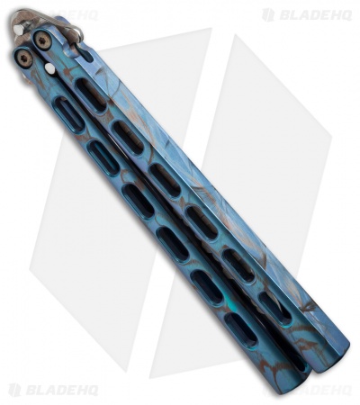 Snody Knives Custom Highroller Balisong Butterfly Knife Electric Blue Ti