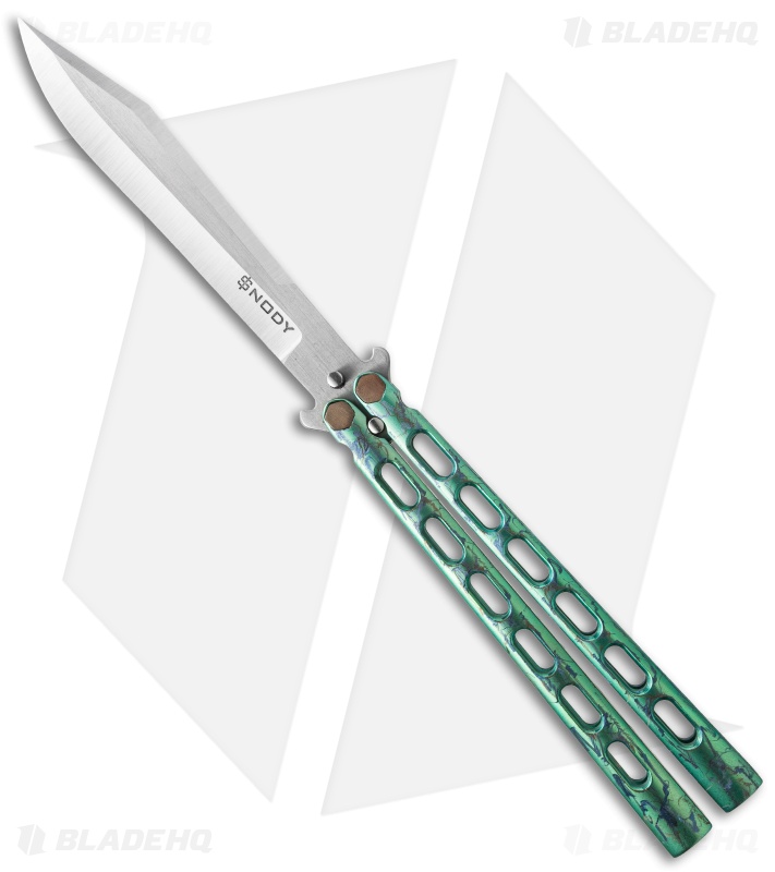 Snody Knives Custom Highroller Balisong Butterfly Knife Green Ti (5" Satin)