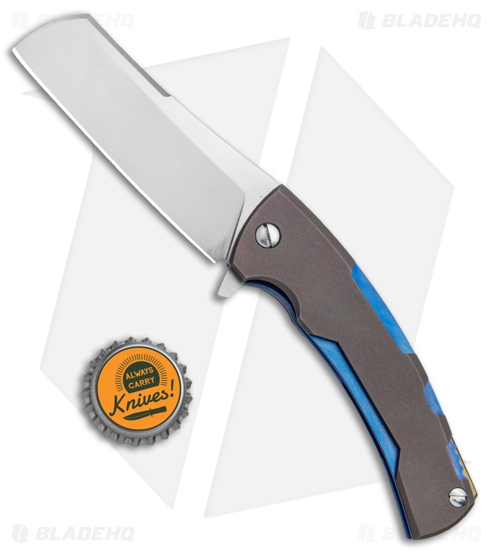 TK Knives Juggernaut Custom Liner Lock Knife Bronze/Blue Titanium (3.3" Satin)