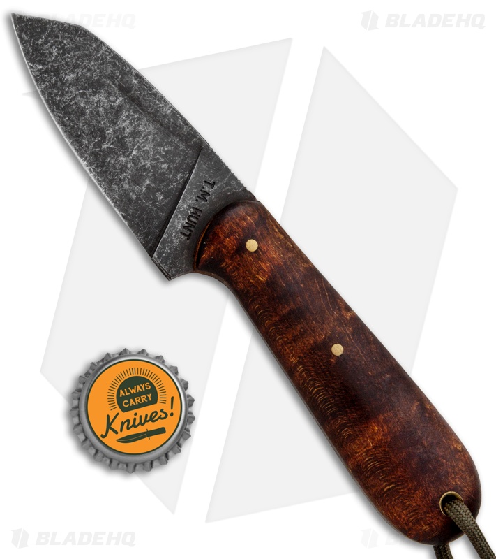 T.M. Hunt Custom Hogua Fixed Blade Knife Curly Maple (3.1" Acid)
