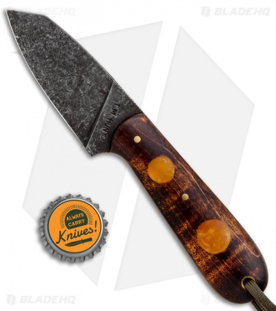 T.M. Hunt Custom Hogua Fixed Blade Knife Curly Maple/Amber Inlay (3.1" Acid)