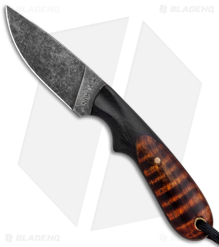 T.M. Hunt Custom Hedgehog Fixed Blade Black G-10/Curly Maple (3.75" Acid)