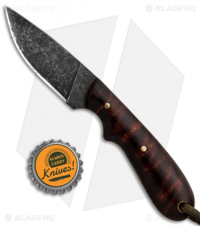 T.M. Hunt Custom Hedgehog Fixed Blade Curly Maple w/ OD Lanyard (3.75" Acid)