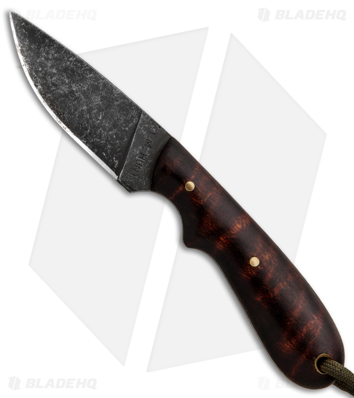 T.M. Hunt Custom Hedgehog Fixed Blade Curly Maple w/ OD Lanyard (3.75" Acid)