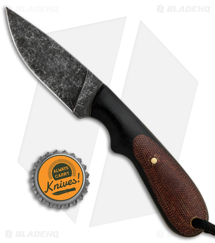 T.M. Hunt Custom Hedgehog Fixed Blade Brown Micarta/Black G-10 (3.75" Acid)