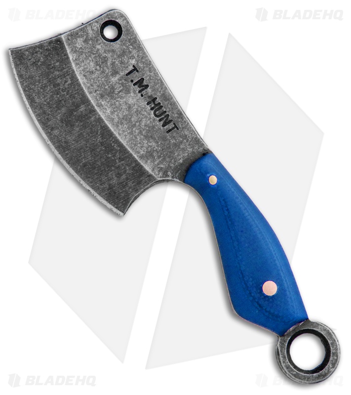 T.M. Hunt Custom "Leave it" Cleaver Keychain Knife Blue G-10 (1.75" Black SW)