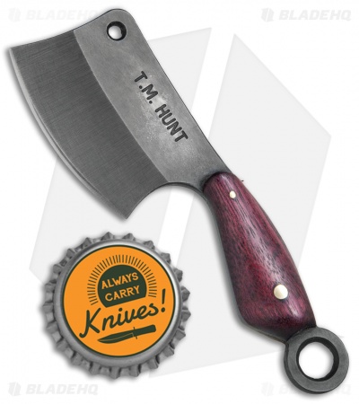 T.M. Hunt Custom "Leave it" Cleaver Keychain Knife Purple Heart  (1.75" Black) 