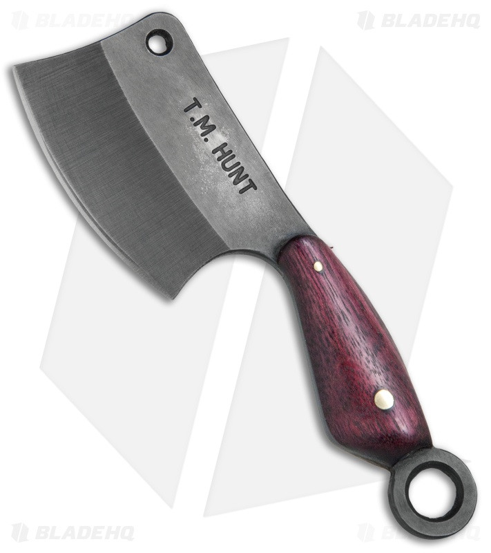 T.M. Hunt Custom "Leave it" Cleaver Keychain Knife Purple Heart  (1.75" Black) 