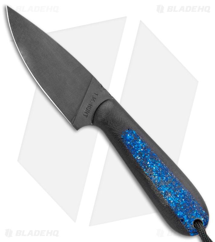 T.M. Hunt Custom Magua Fixed Blade Knife Black G-10/Blue Stripe (3.5" Black)