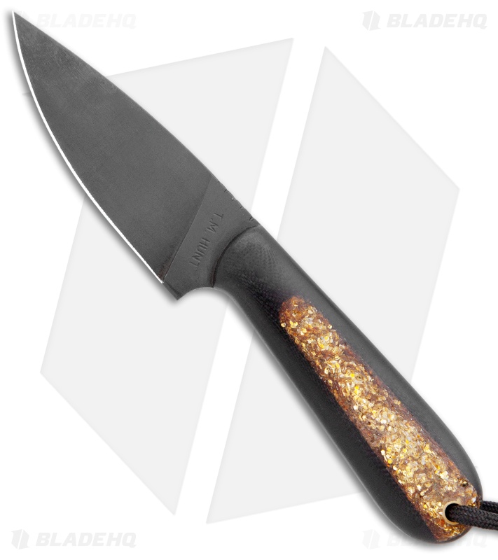 T.M. Hunt Custom Magua Fixed Blade Knife Black G-10/Gold Stripe (3.5" Black)