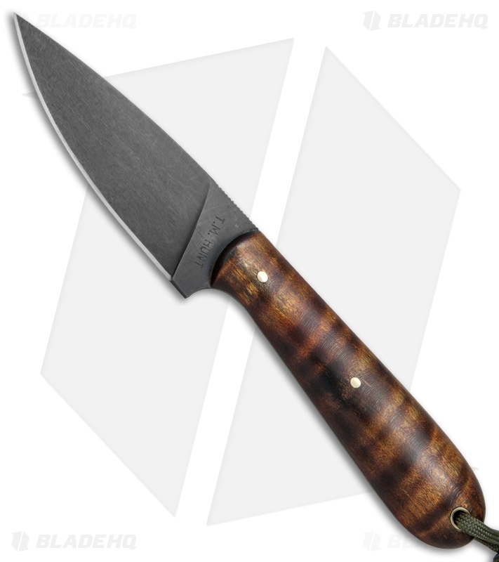T.M. Hunt Custom Magua Fixed Blade Knife Curly Maple Wood (3.5" Black)