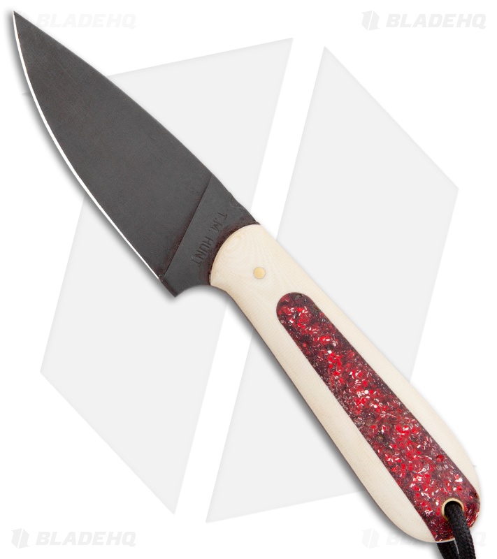 T.M. Hunt Custom Magua Fixed Blade Knife White G-10/Red Stripe (3.5" Black)